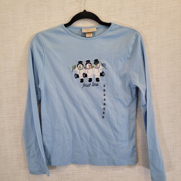 M&C Sportswear Tops - Vintage Frosty Snowman Shirt Womens S Blue M&C Sportswear Christmas Top NWT